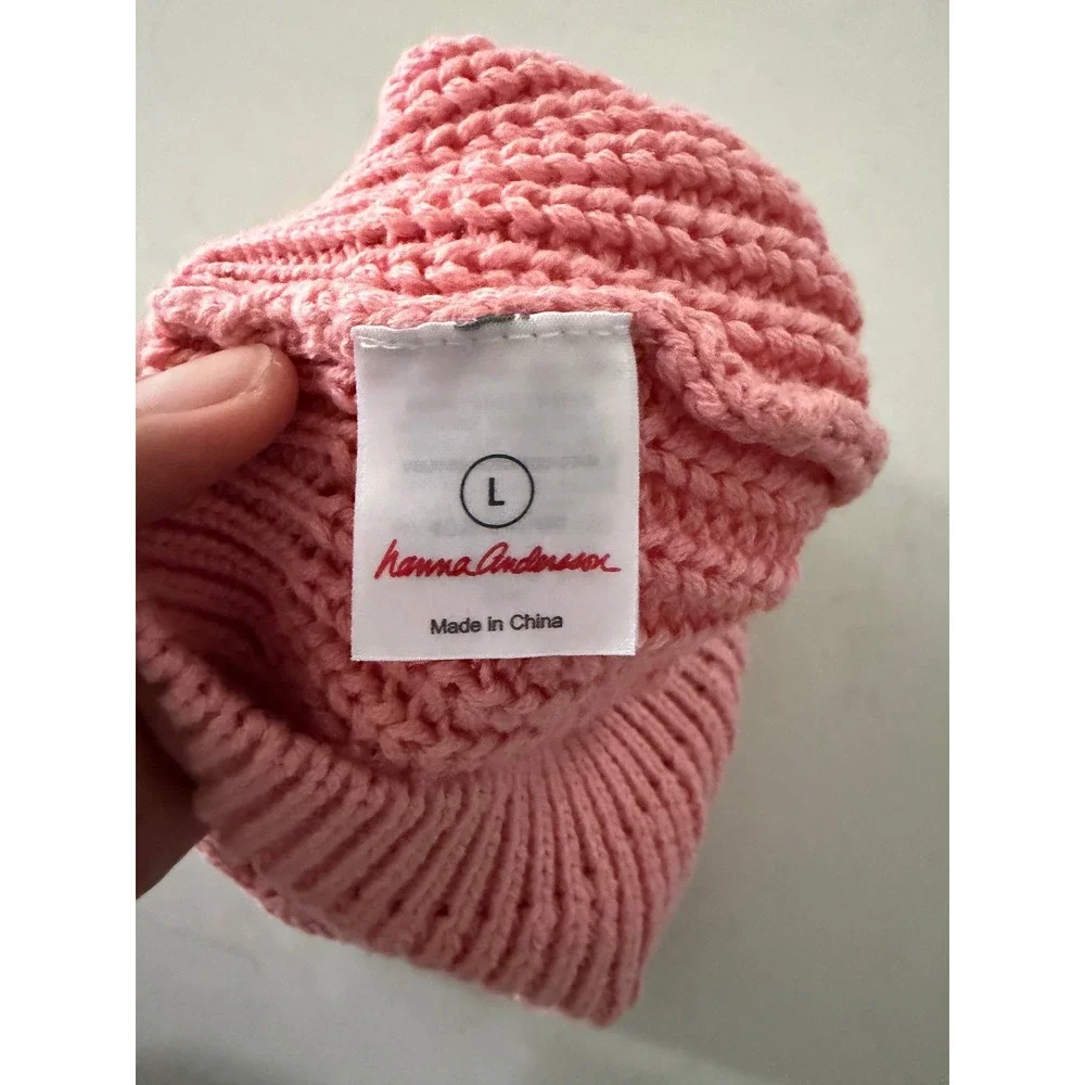Hanna Andersson Kids Pink Ribbed Knit Beanie Hat Size L Cotton Blend FW15